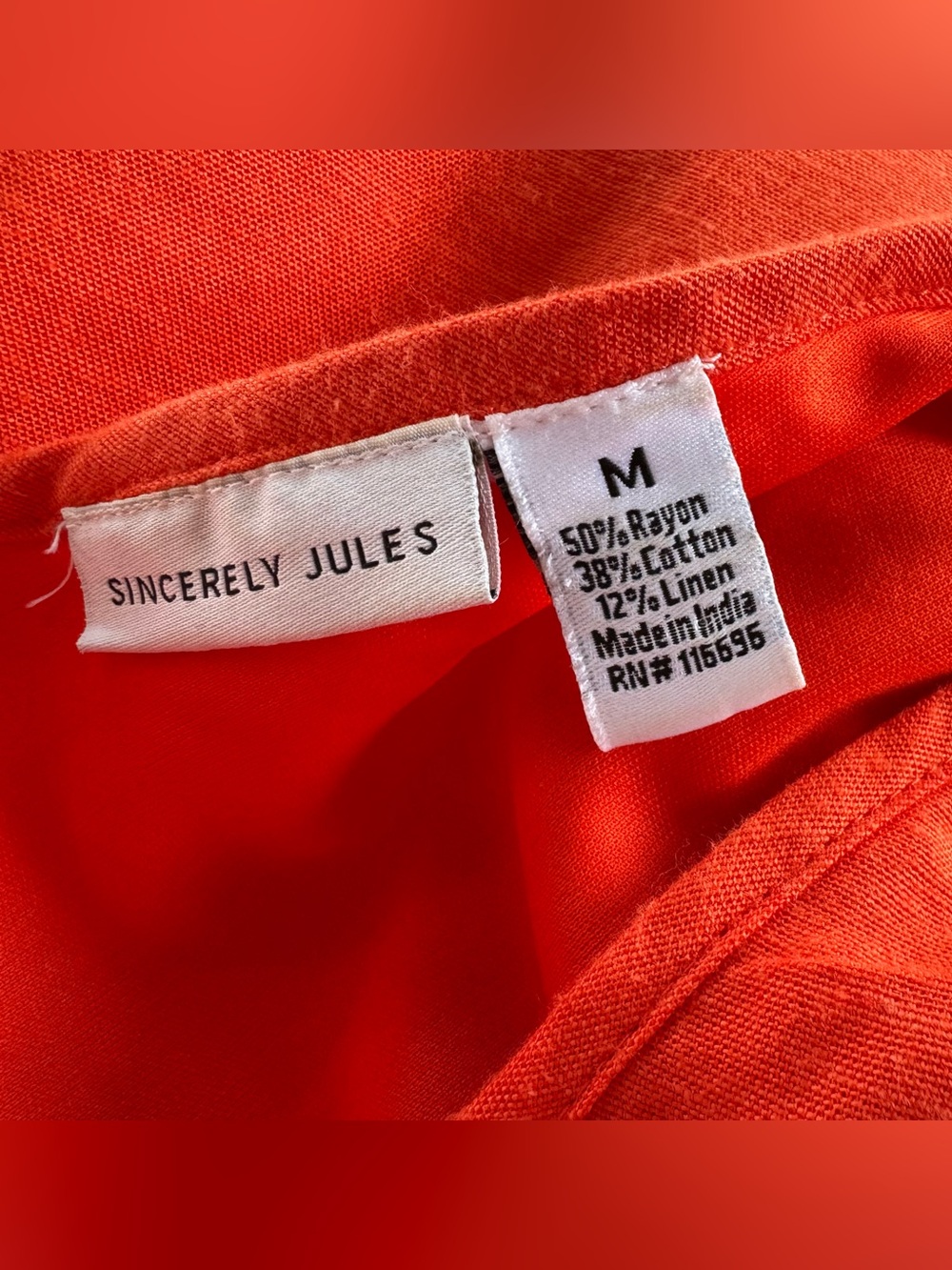 Sincerely Jules Coral‑Red Linen Maxi Dress w/ Center Cutout – Sz M - Picture 8 of 8